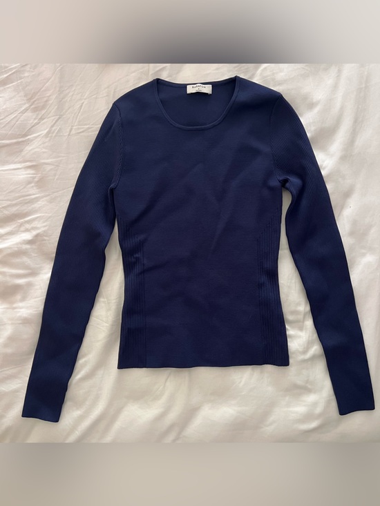 Babaton Sweaters - Aritzia Babaton Navy Crewneck Ribbed-Side Knit Sweater Long Sleeve Top